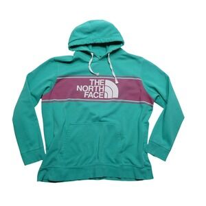 The North Face Hoodie Sweatshirt Mens XL Green Teal Logo Fleece Pullover